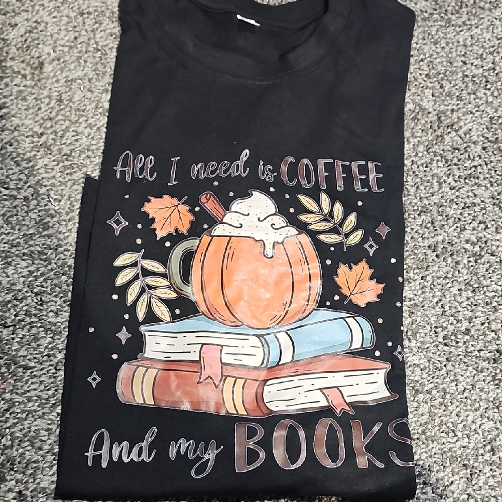 Black Kids Shirt with Coffee and Books Design